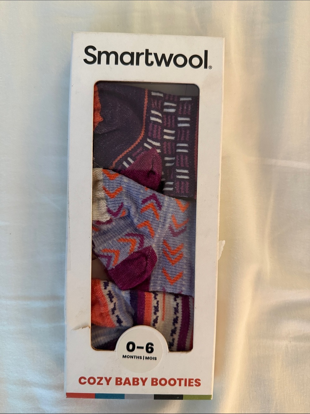 Smartwool Cozy Baby Booties - Purple & Orange Pattern (0-6 Months)